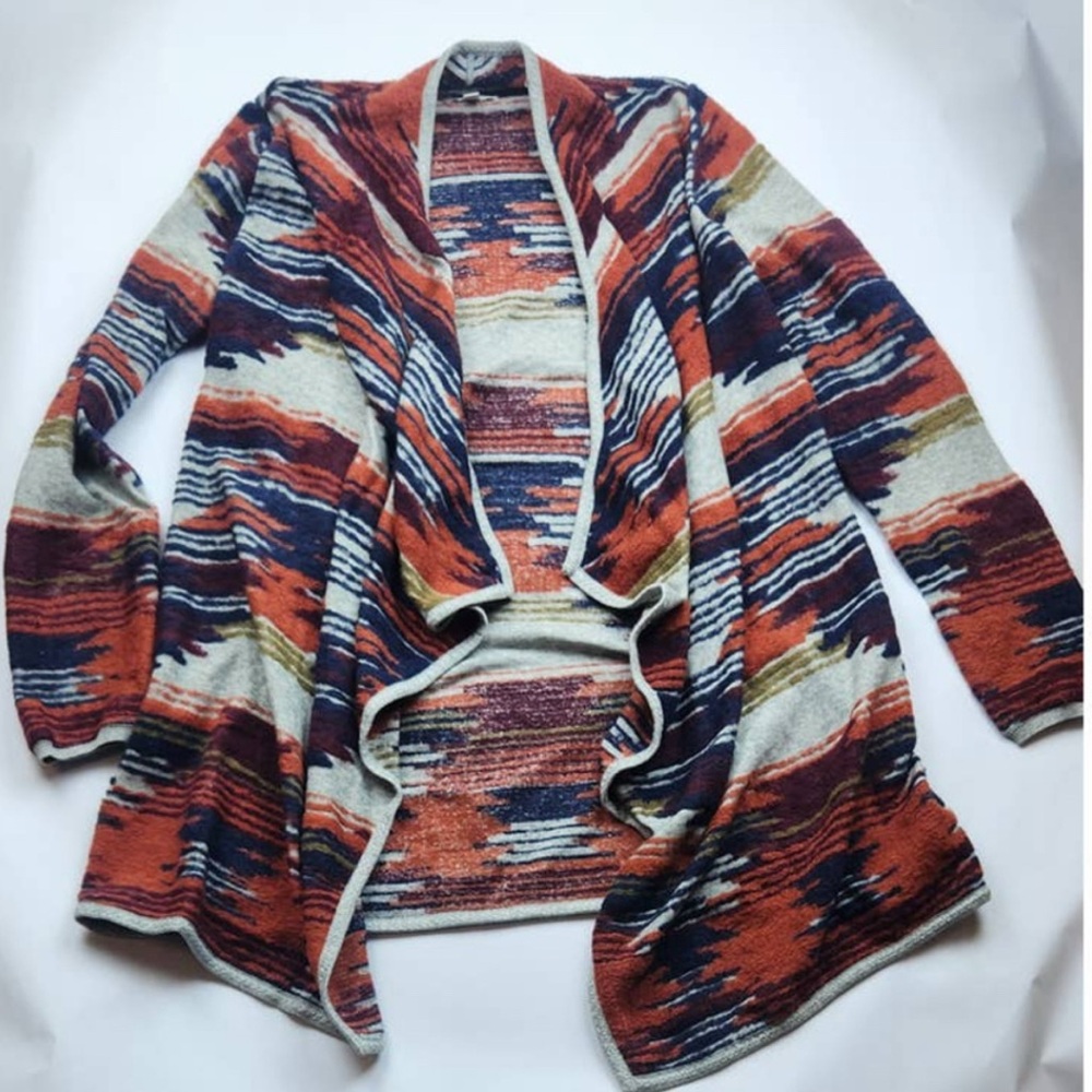 Lucky Brand Aztec Drape Open Cardigan Sweater Small Southwestern Boho Print